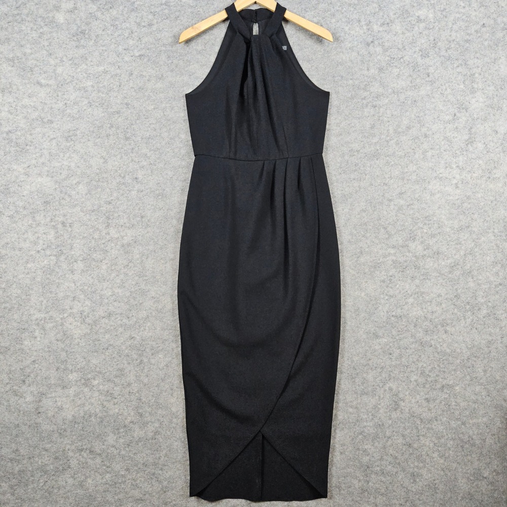 Julia Jordan Women's Black Halter Neck Sheath Dress Midi Size 2 Elegant Formal
